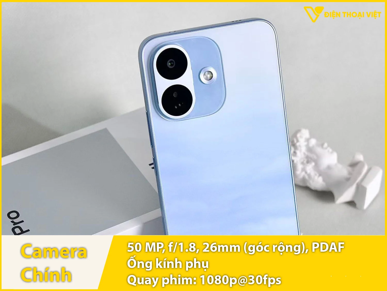 Camera sau 50MP + Ống kính phụ 2MP & Quay video 1080p