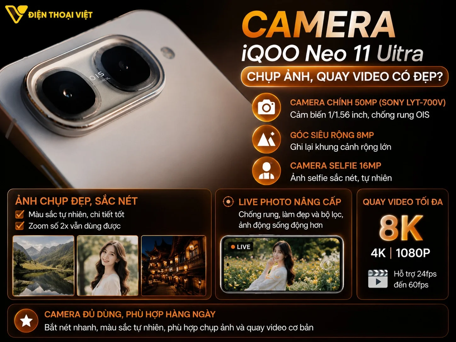 iQOO Neo 11 Ultra quay video tối đa độ phân giải nào?