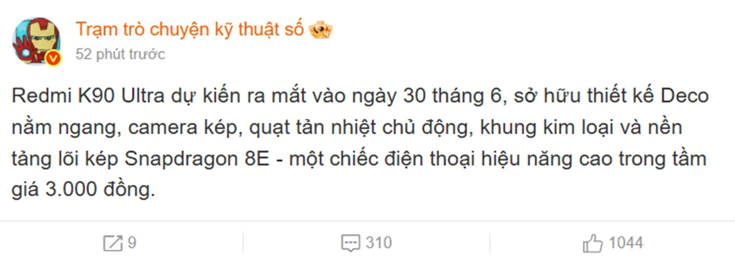REDMI K90 Ultra được trang bị bộ xử lý Snapdragon 8 Ultra