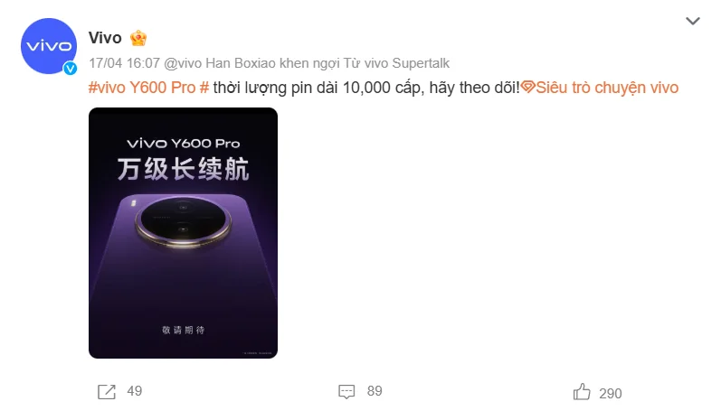 Vivo giới thiệu Vivo Y600 Pro