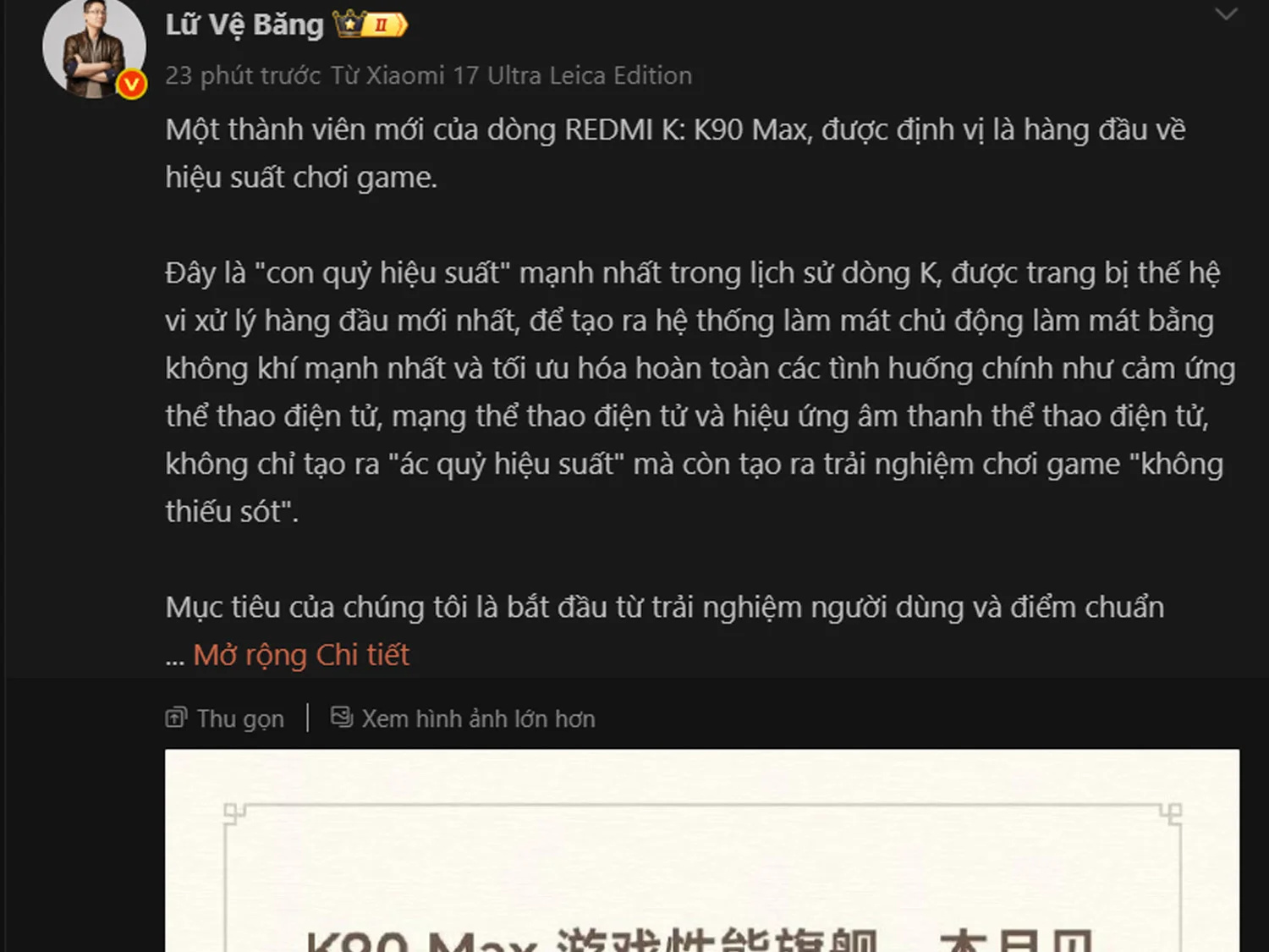 Bài đăng mới nhất từ vị Chủ tịch Xiaomi kiêm Tổng giám đốc REDMI