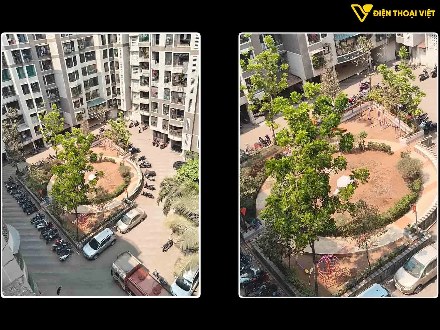 Ảnh chụp zoom 1x và zoom xa sân trong