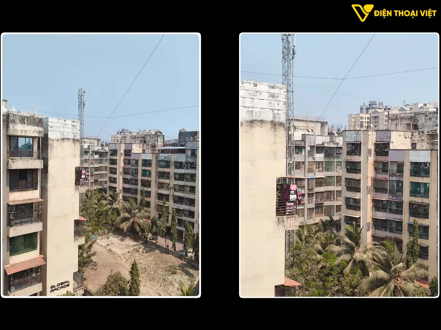 Ảnh chụp zoom 1x và zoom xa tòa nhà