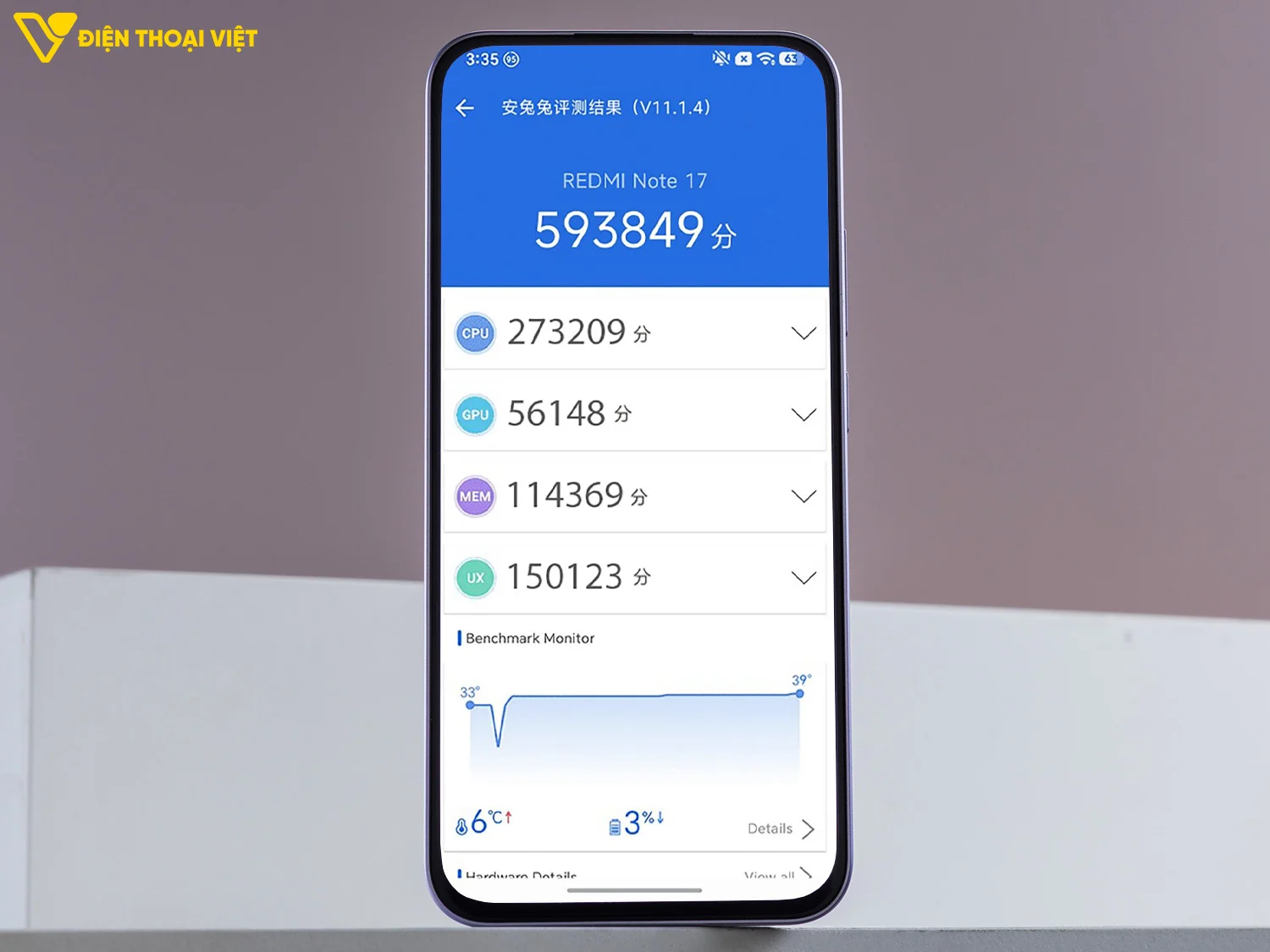 Hiệu năng REDMI Note 17 đạt 593.849 điểm AnTuTu