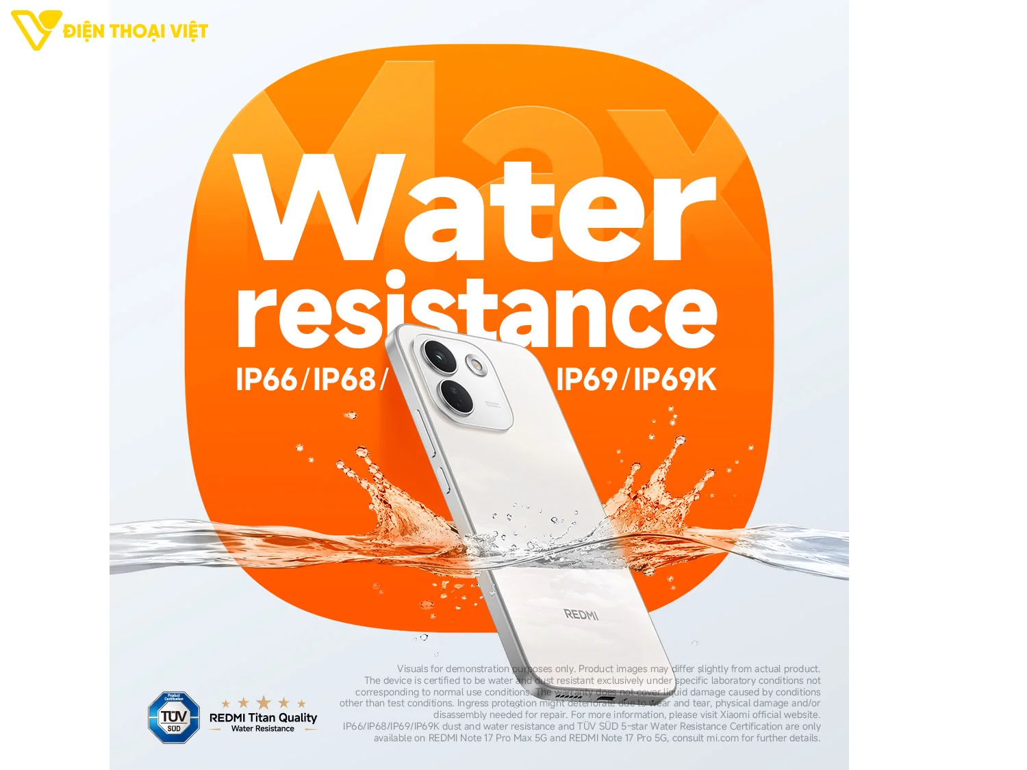 REDMI Note 17 Pro Max có độ bền IP66/IP68/IP69/IP69K