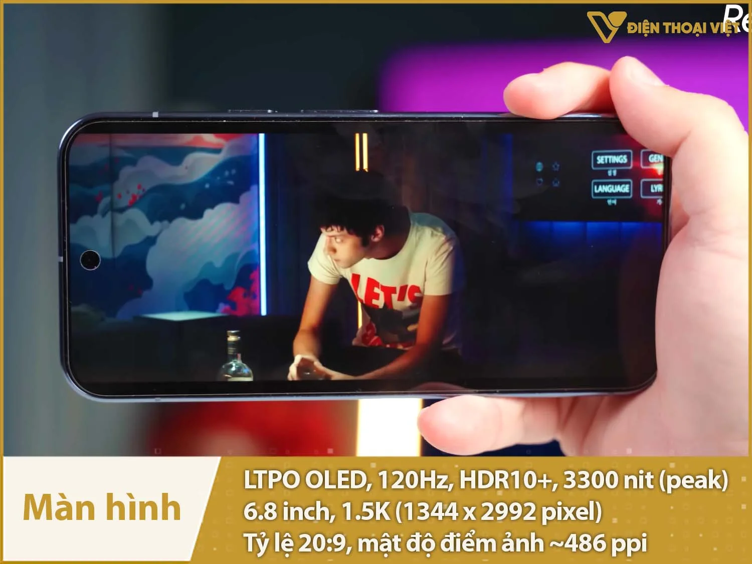 Màn hình 6,8 inch 1.5K LTPO OLED 120Hz độ sáng 3300 nit