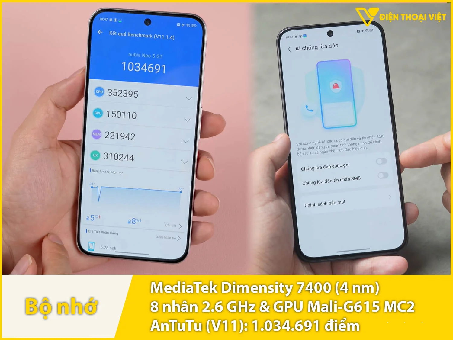 Nubia Neo 5GT Special sử dụng chip Dimensity 7400 đạt 1.034.691 điểm AnTuTu