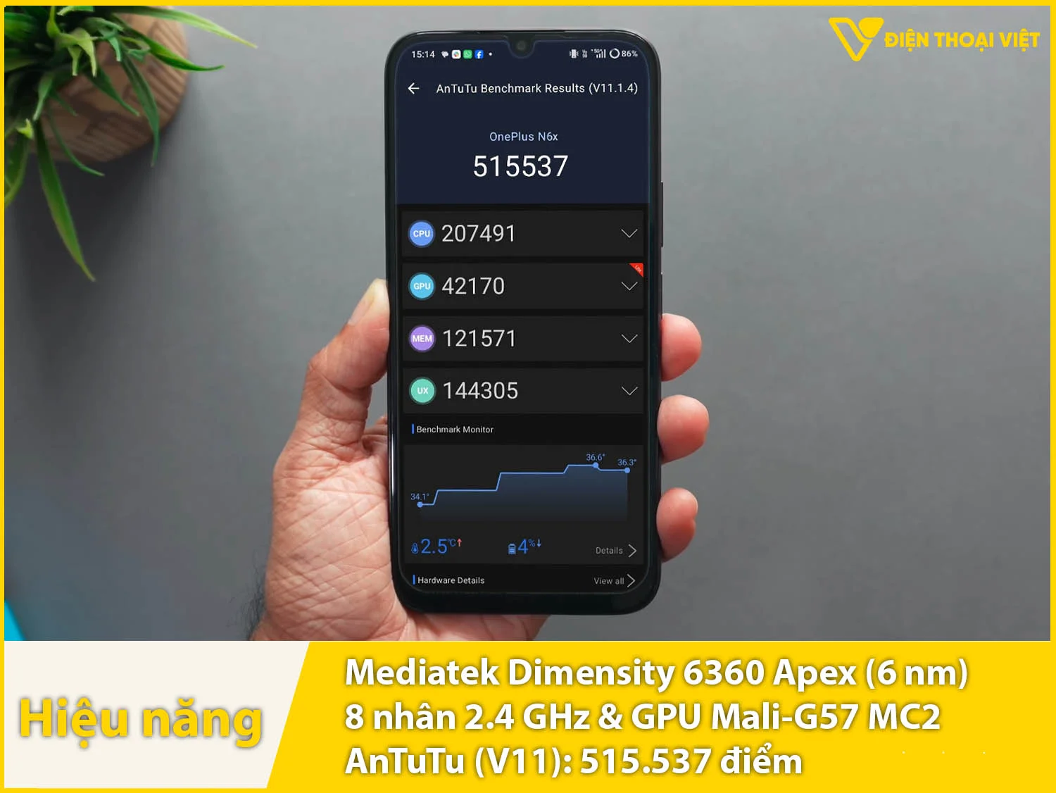 OnePlus N6x dùng chip Dimensity 6360 Apex đạt 515.537 điểm AnTuTu