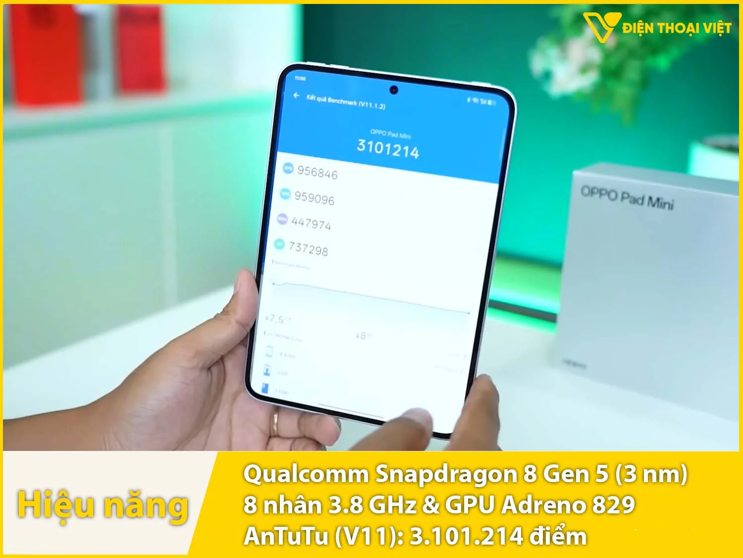Hiệu năng OPPO Pad Mini cực mạnh với Snapdragon 8 Gen 5 đạt được 3.101.214 điểm AnTuTu
