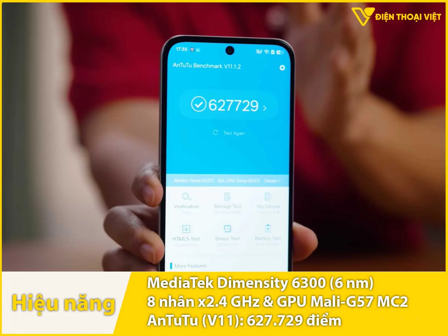 Realme P4R dùng chip Dimensity 6300 đạt 627.729 điểm AnTuTu