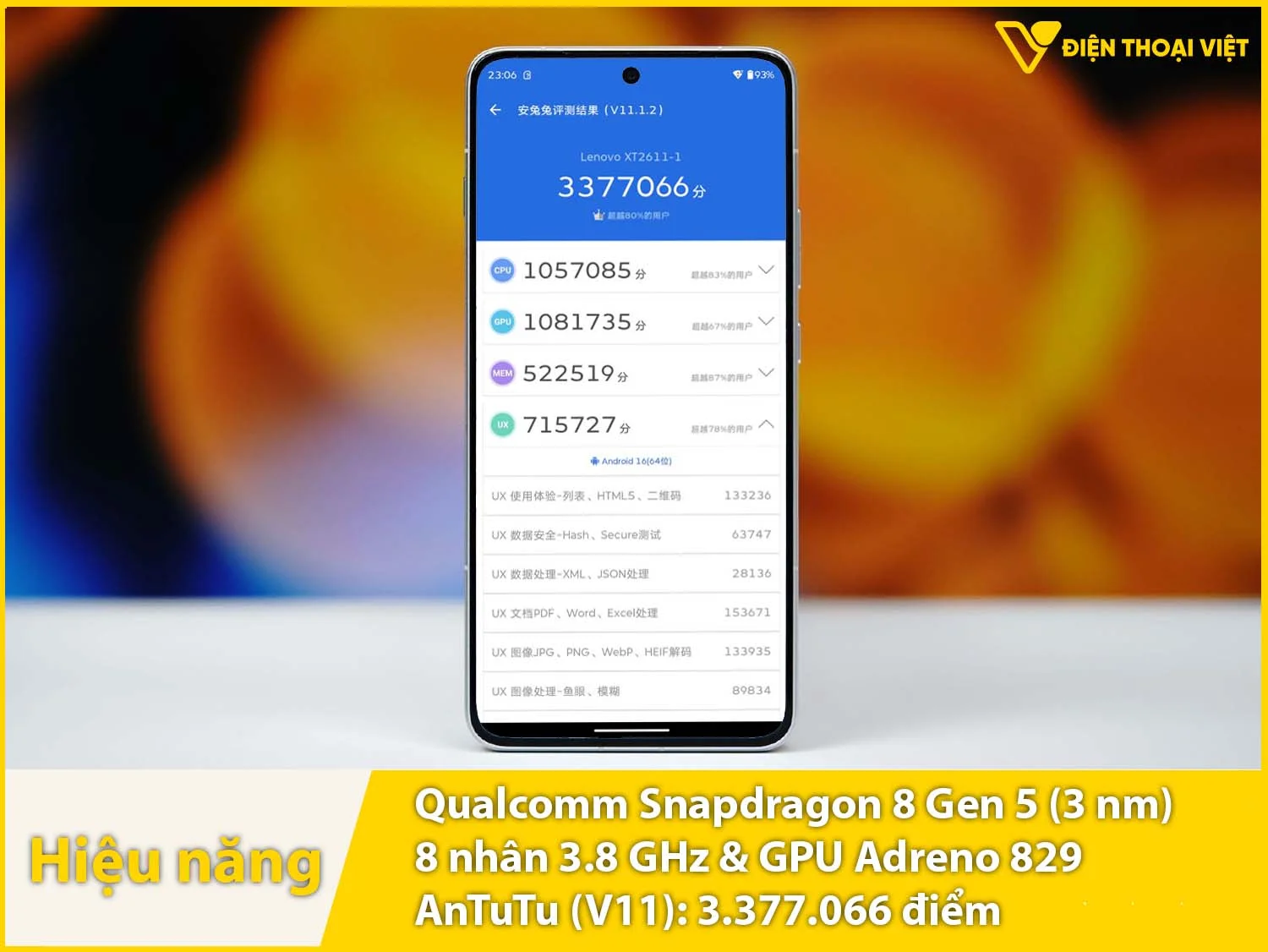 Legion Y70 (2026) dùng chip Snapdragon 8 Gen 5 - 3.377.066 điểm AnTuTu