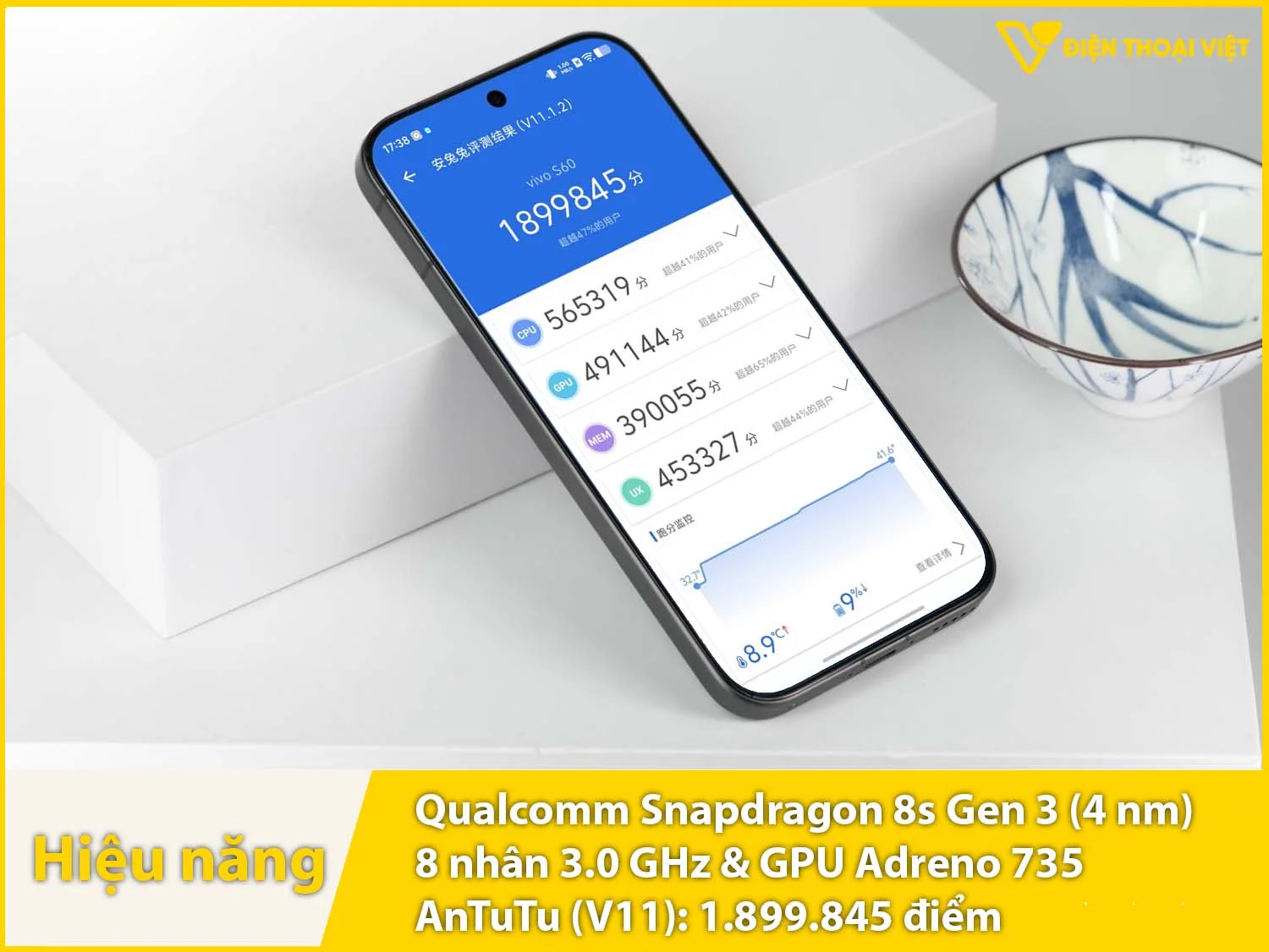 Vivo S60 chip Snapdragon 8s Gen 3 đạt 1.899.845 điểm AnTuTu
