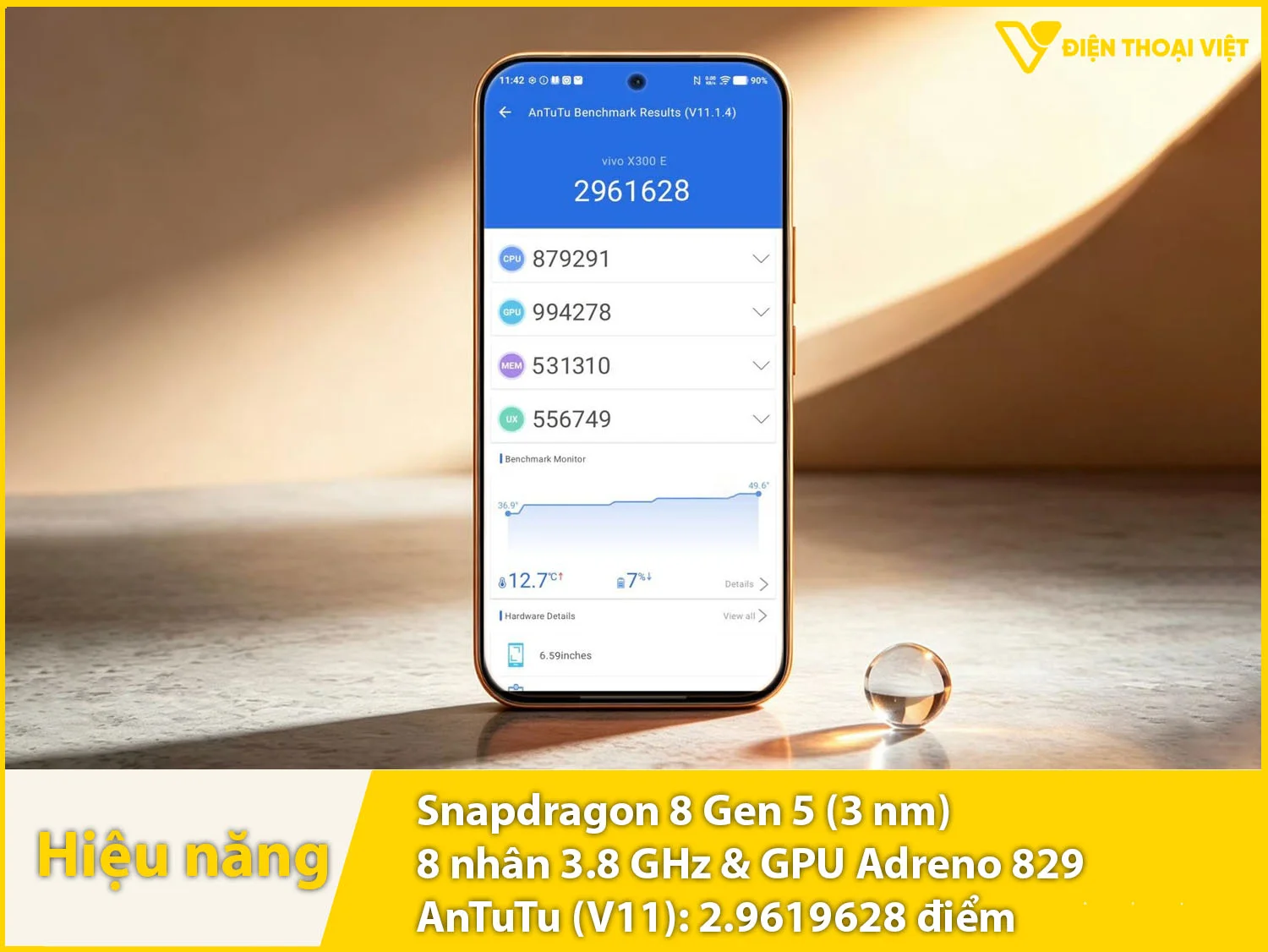 Vivo X300 E sở hữu chip Snapdragon 8 Gen 5 đạt 2.961.628 điểm AnTuTu 