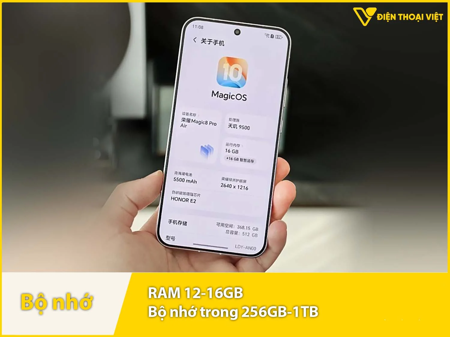 Honor Magic8 Pro Air có RAM 12-16GB & Bộ nhớ 256GB-1TB