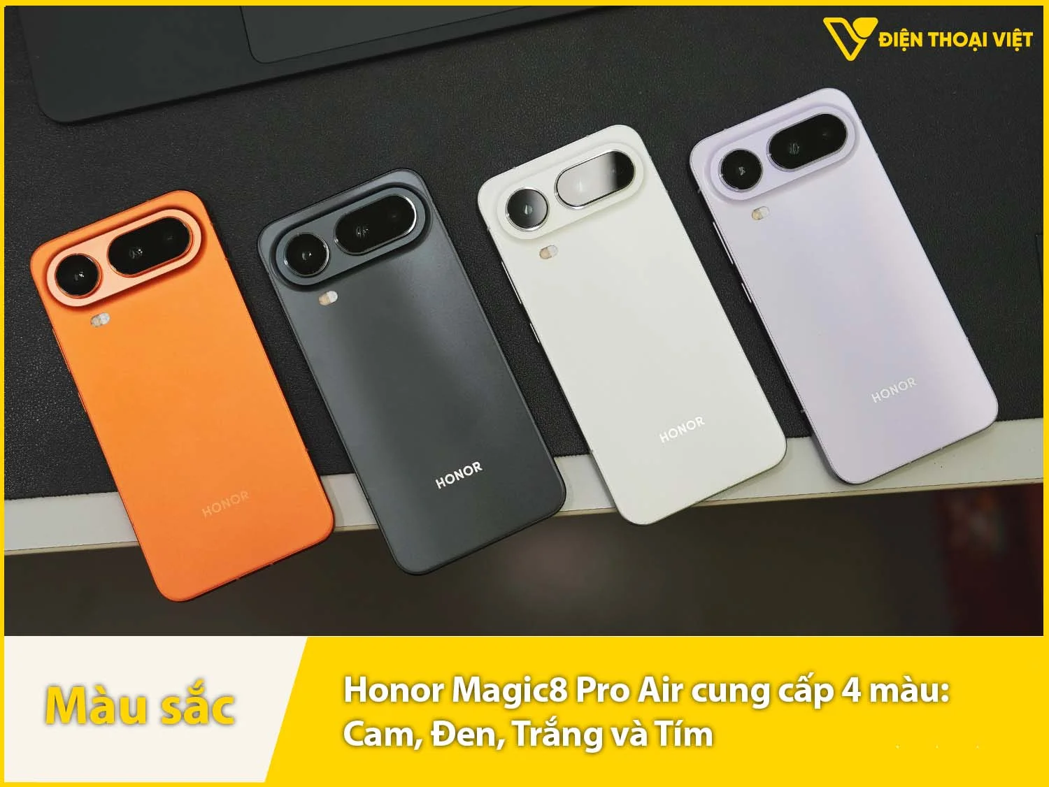 Máy có 4 màu sắc lựa chọn: Cam, Đen, Trắng và Tím