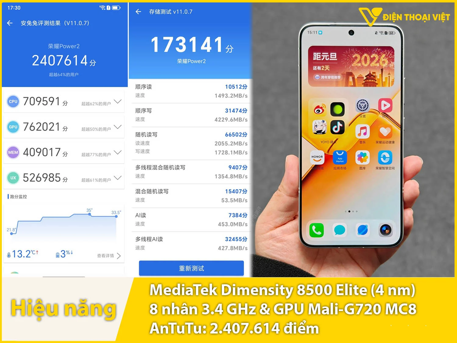Hiệu năng rất mạnh mẽ với 2.407.614 điểm AnTuTu