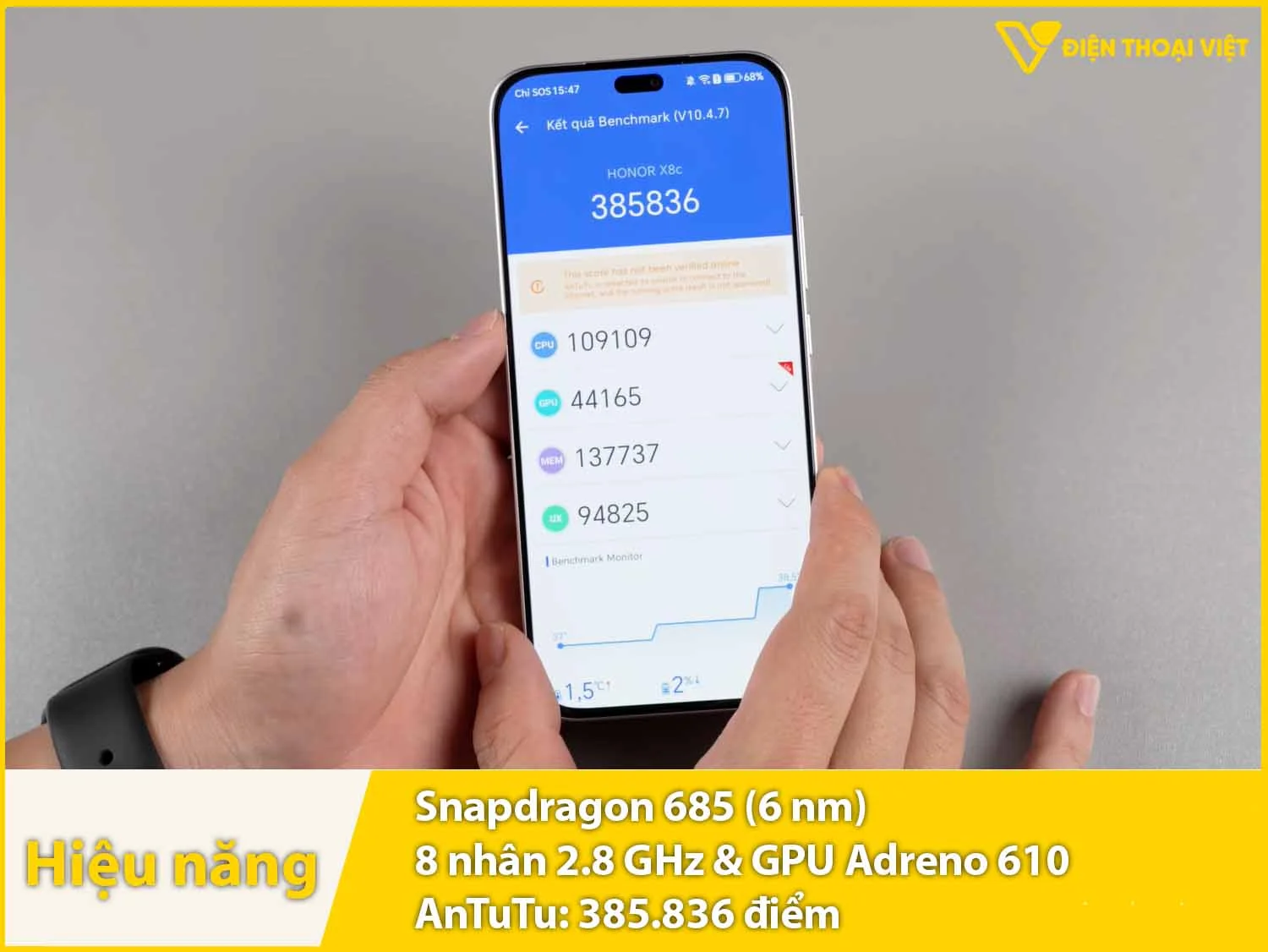 Hiệu năng khá mạnh với 385.836 điểm AnTuTu