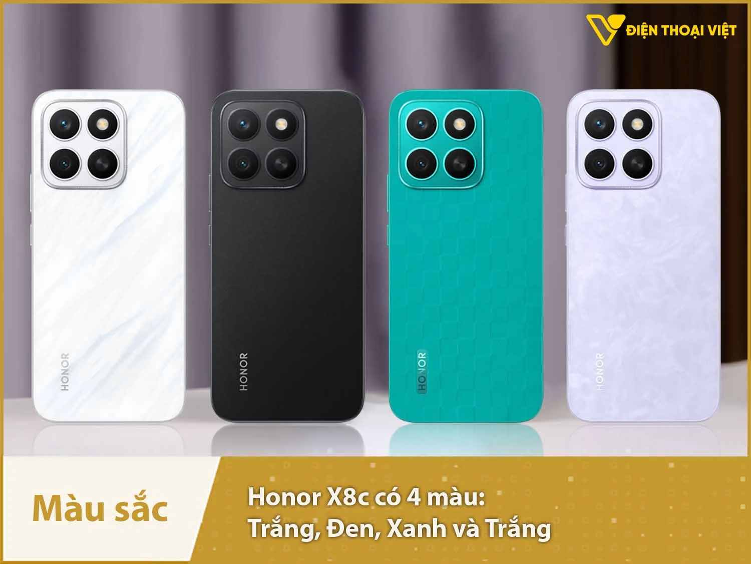 Honor X8c có các màu sắc: Trắng, Đen, Xanh và Tím