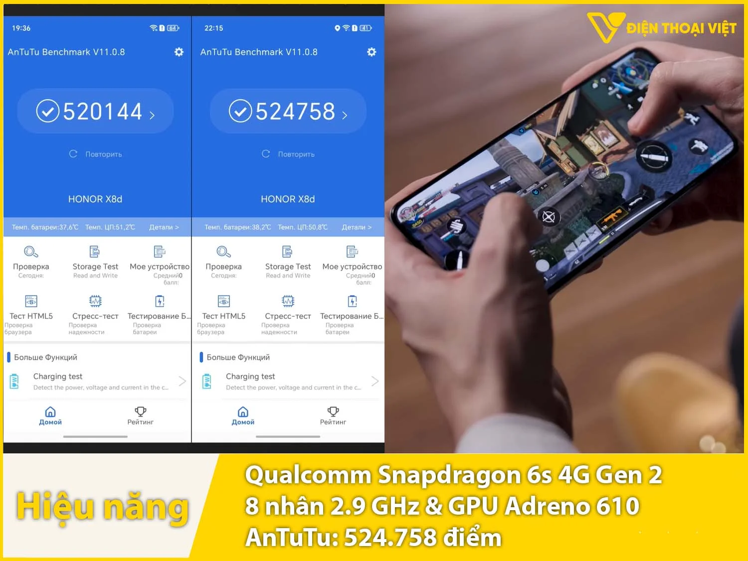 Snapdragon 6s 4G Gen 2 - 524.758 điểm AnTuTu