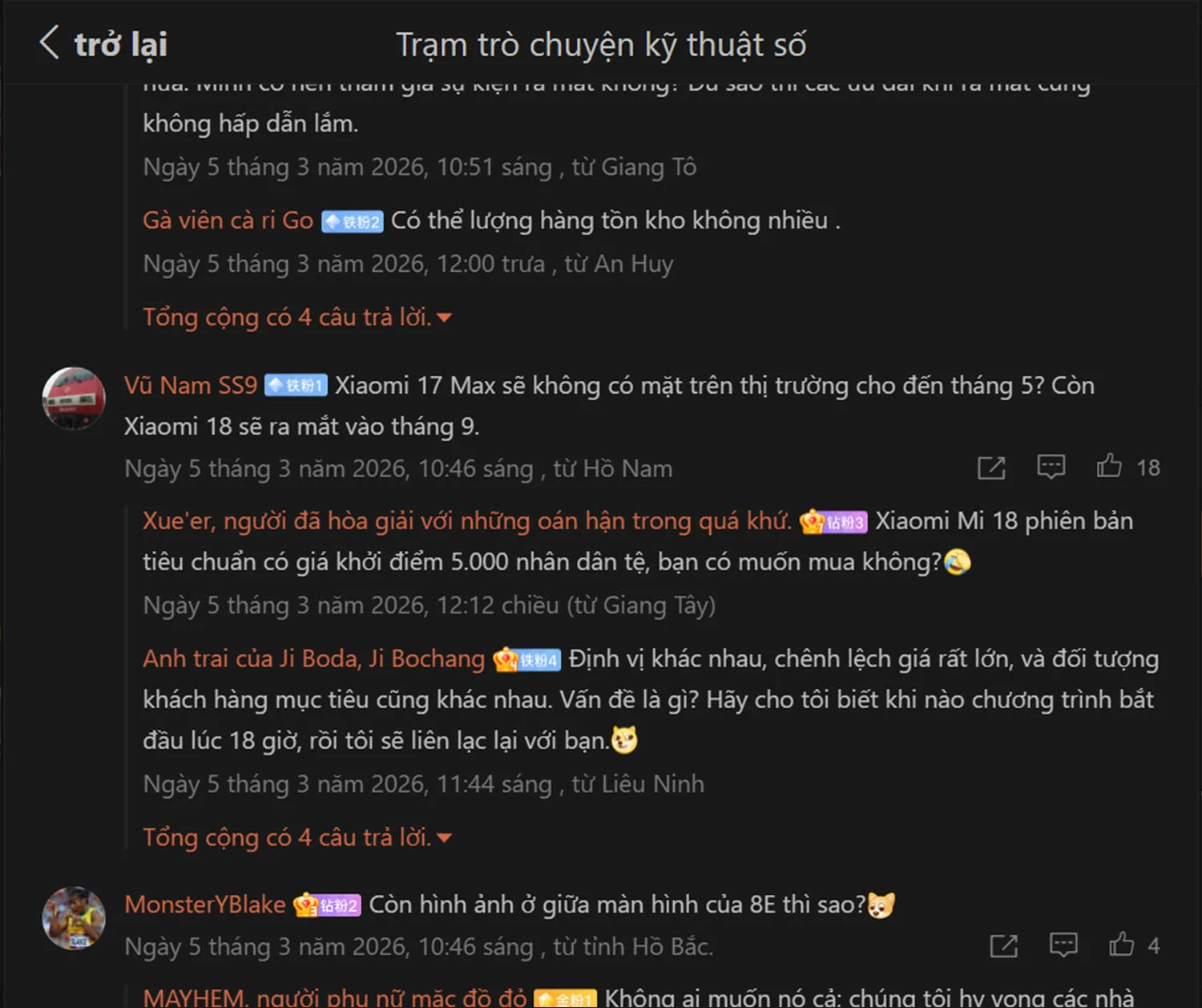 Dưới phần bình luận xác nhận là Xiaomi 17 Max