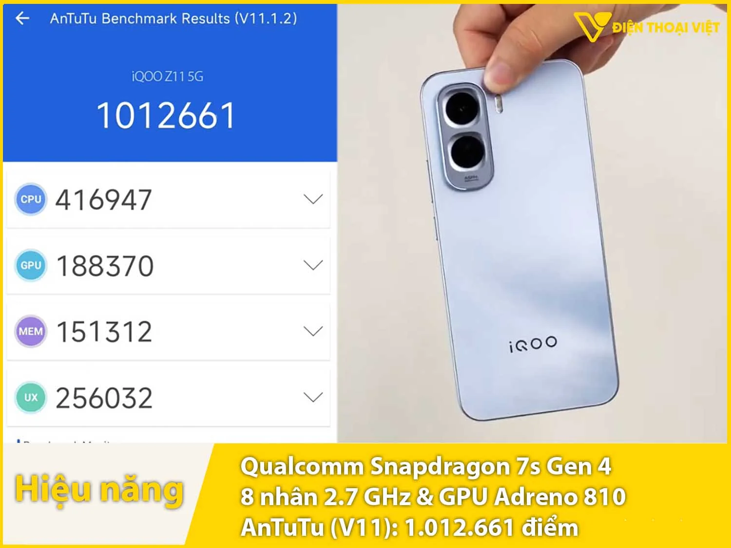 iQOO Z11 5G Snapdragon 7s Gen 4 đạt 1.012.661 điểm AnTuTu