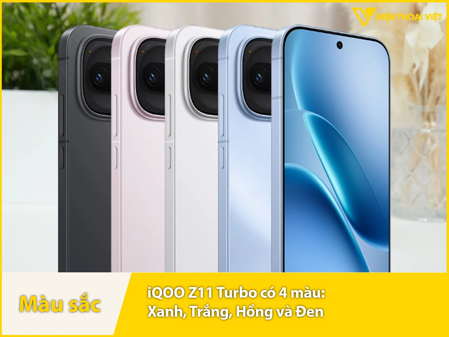iQOO Z11 Turbo cùng cấp 4 màu: Đen, Trắng, Xanh dương và Hồng