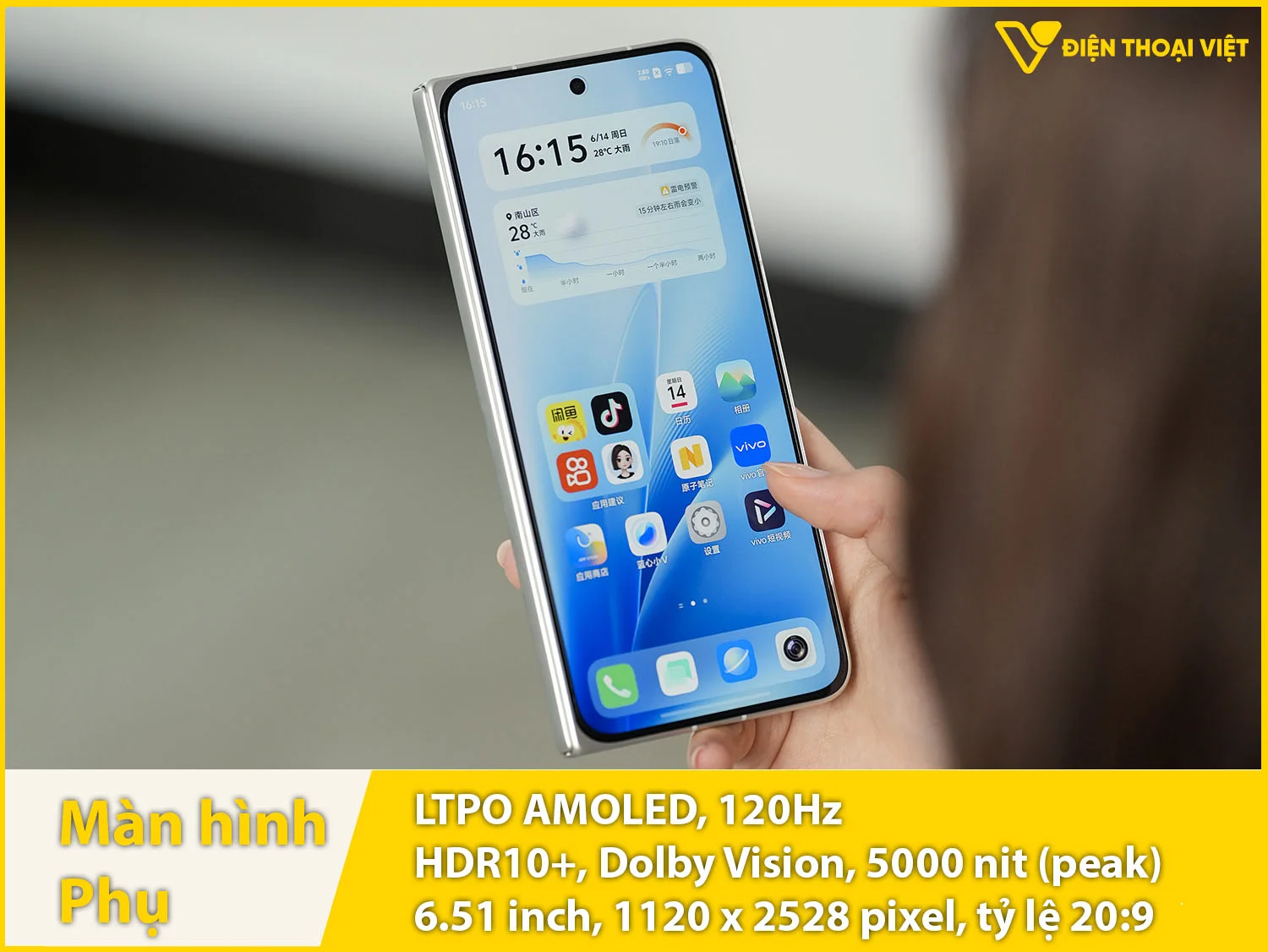 Vivo X Fold 6 có màn hình ngoài 6,52 inch tỷ lệ 20:9 như điện thoại thành thông thường