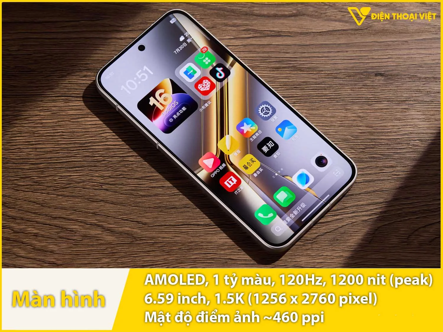 Màn hình K15 có tấm nền AMOLED 6,59 inch, tần số quét 120Hz, độ phân giải 1.5K và độ sáng 1200 nit