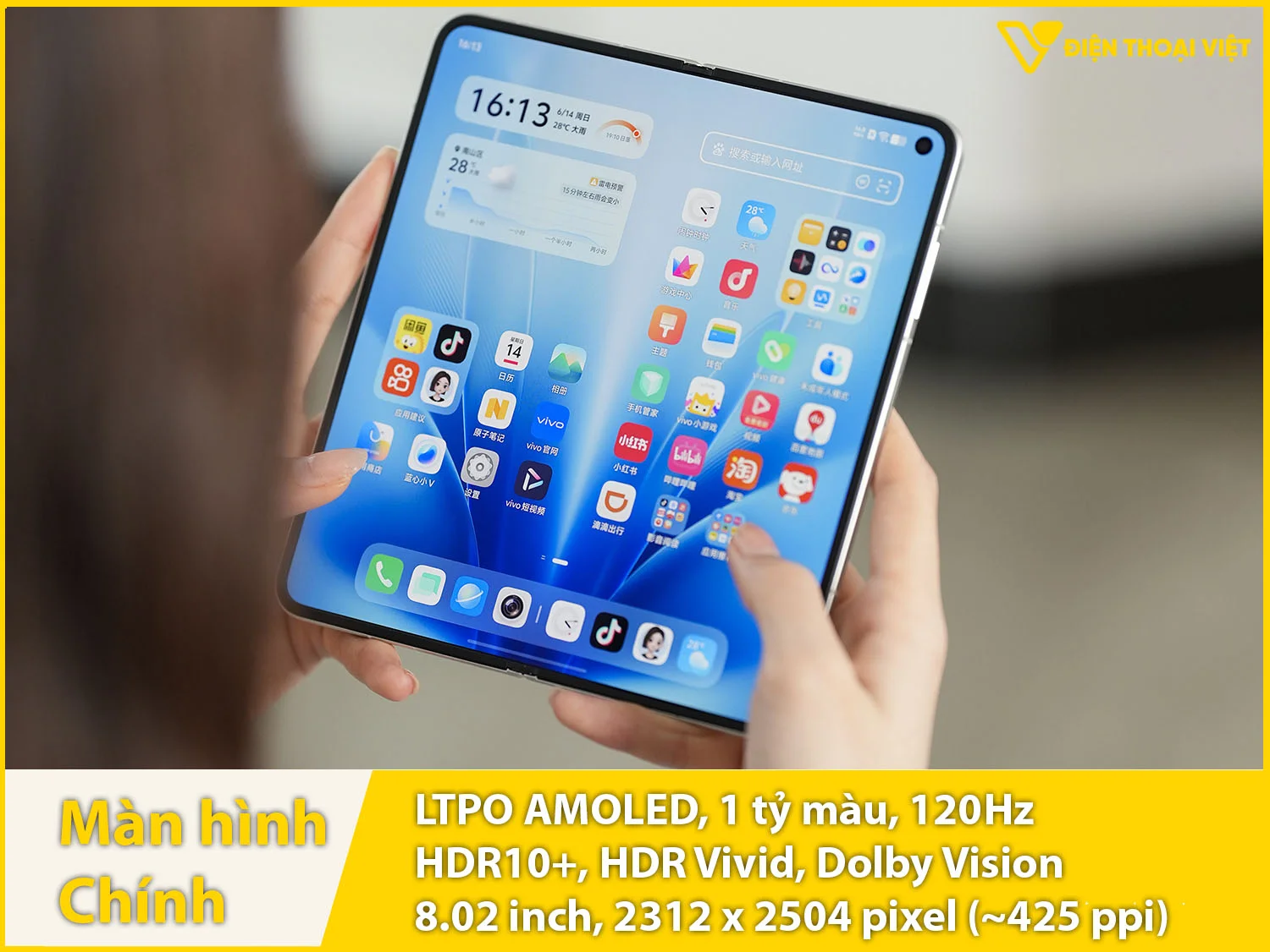 Vivo X Fold 6 có màn hình trong 8,02 inch 2.5K siêu sắc nét