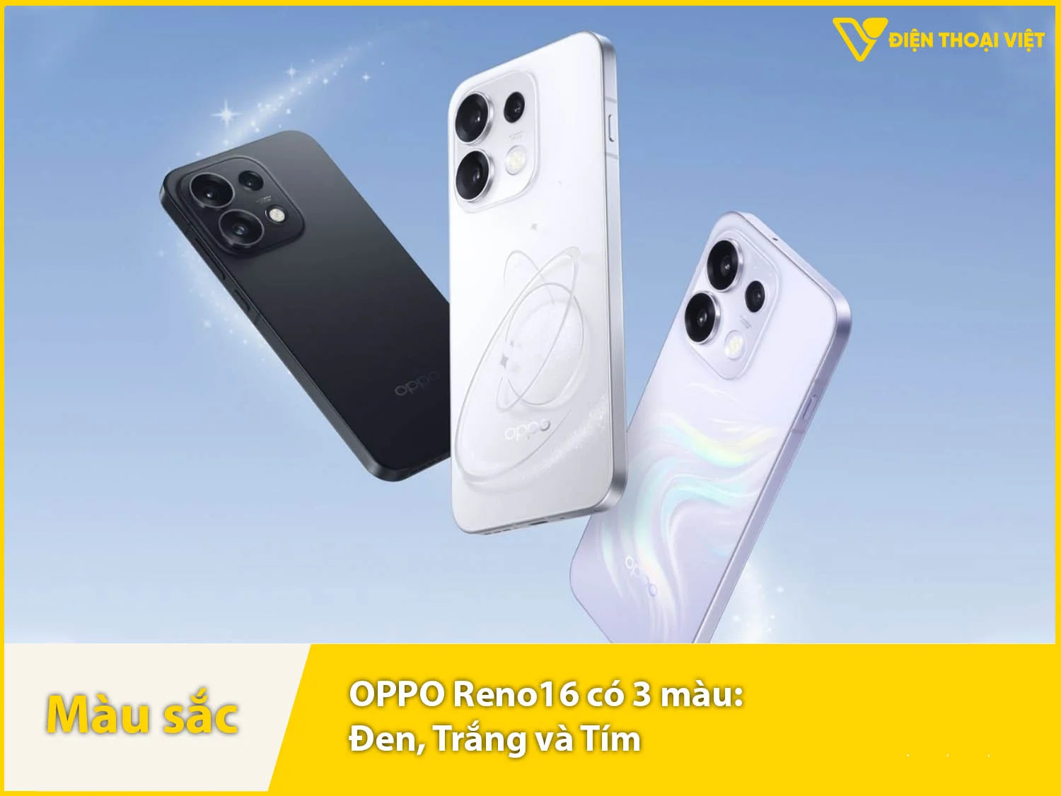OPPO Reno16 có 3 màu: Đen, Trắng và Tím