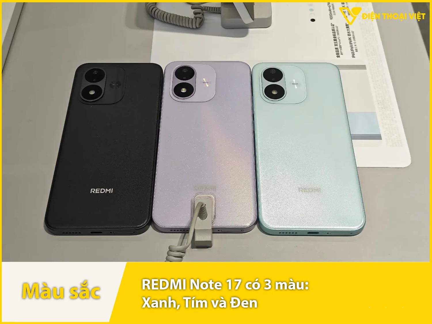 REDMI Note 17 có 3 màu: Đen, Tím và Xanh
