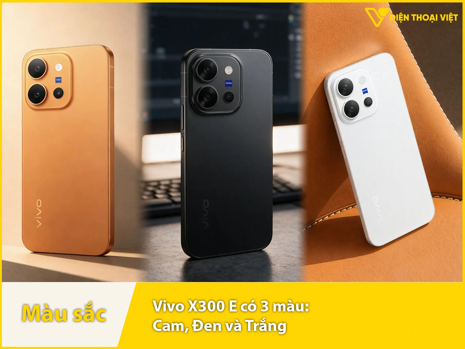 X300E cung cấp 3 lựa chọn, bao gồm: Đen (Thần Dạ Hắc), Trắng (Bạch Nguyệt Quang) và Cam (Nhật Quang Cam)