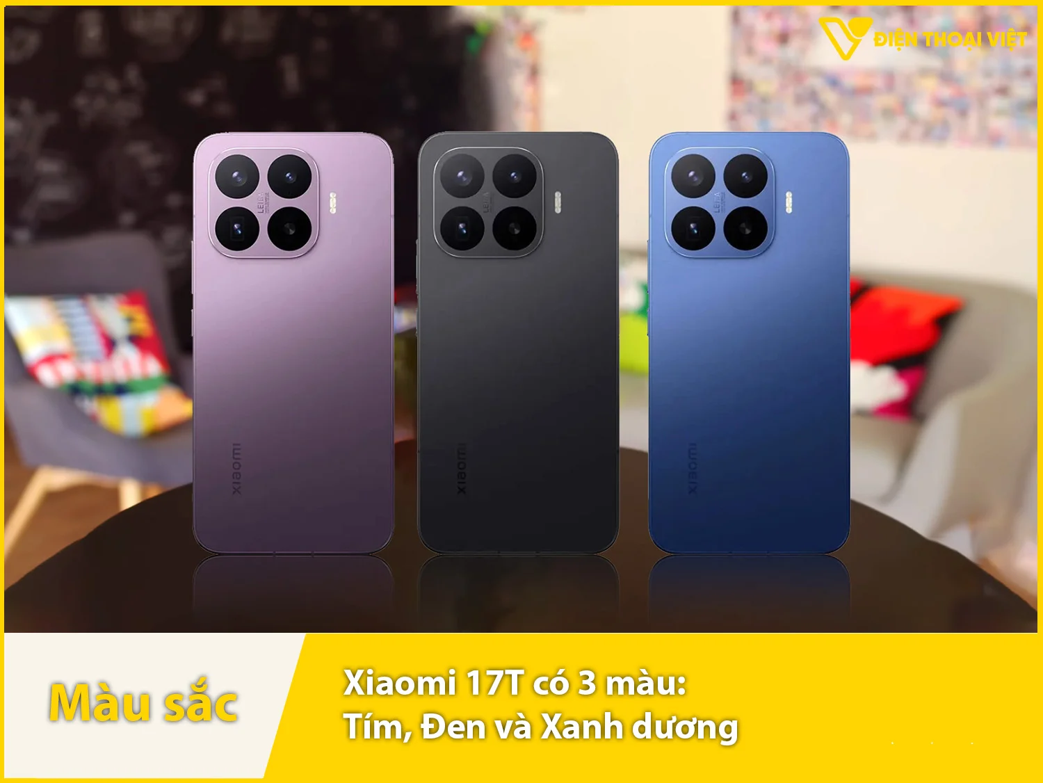 Xiaomi 17T Pro cung cấp 3 lựa chọn màu sắc: Tím, Xanh dương và Đen