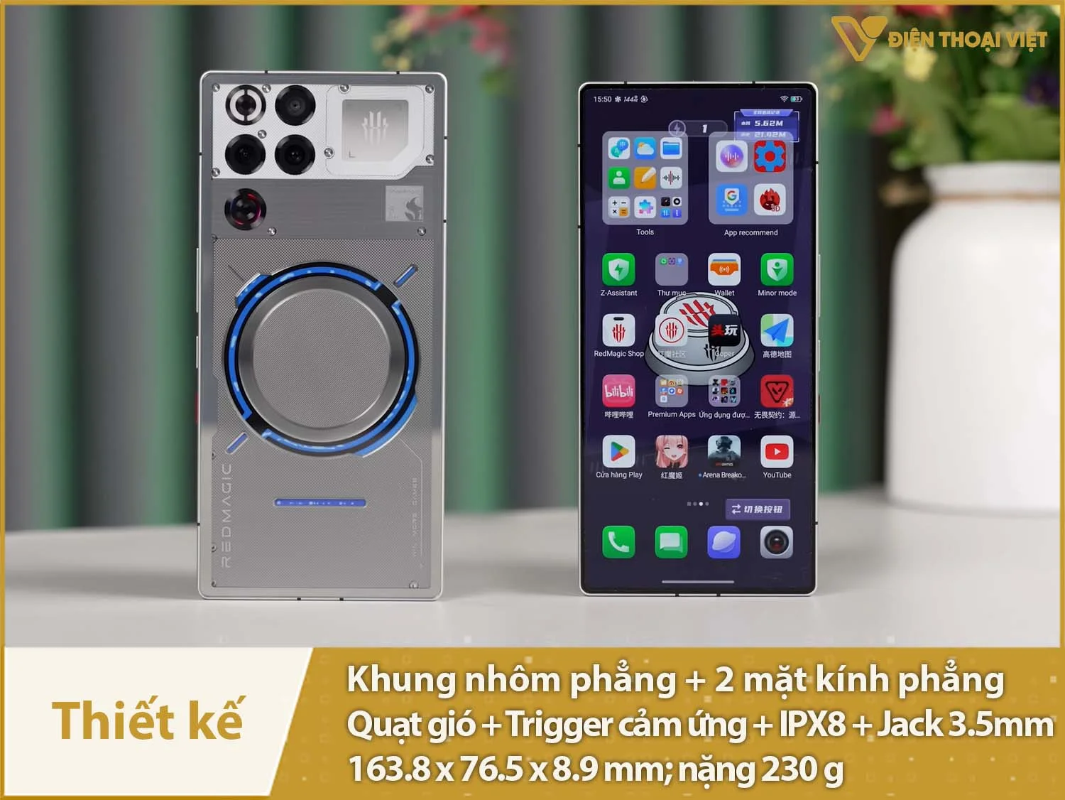 Thiết kế đậm chất gaming, có tản nhiệt chất lỏng và IPX8