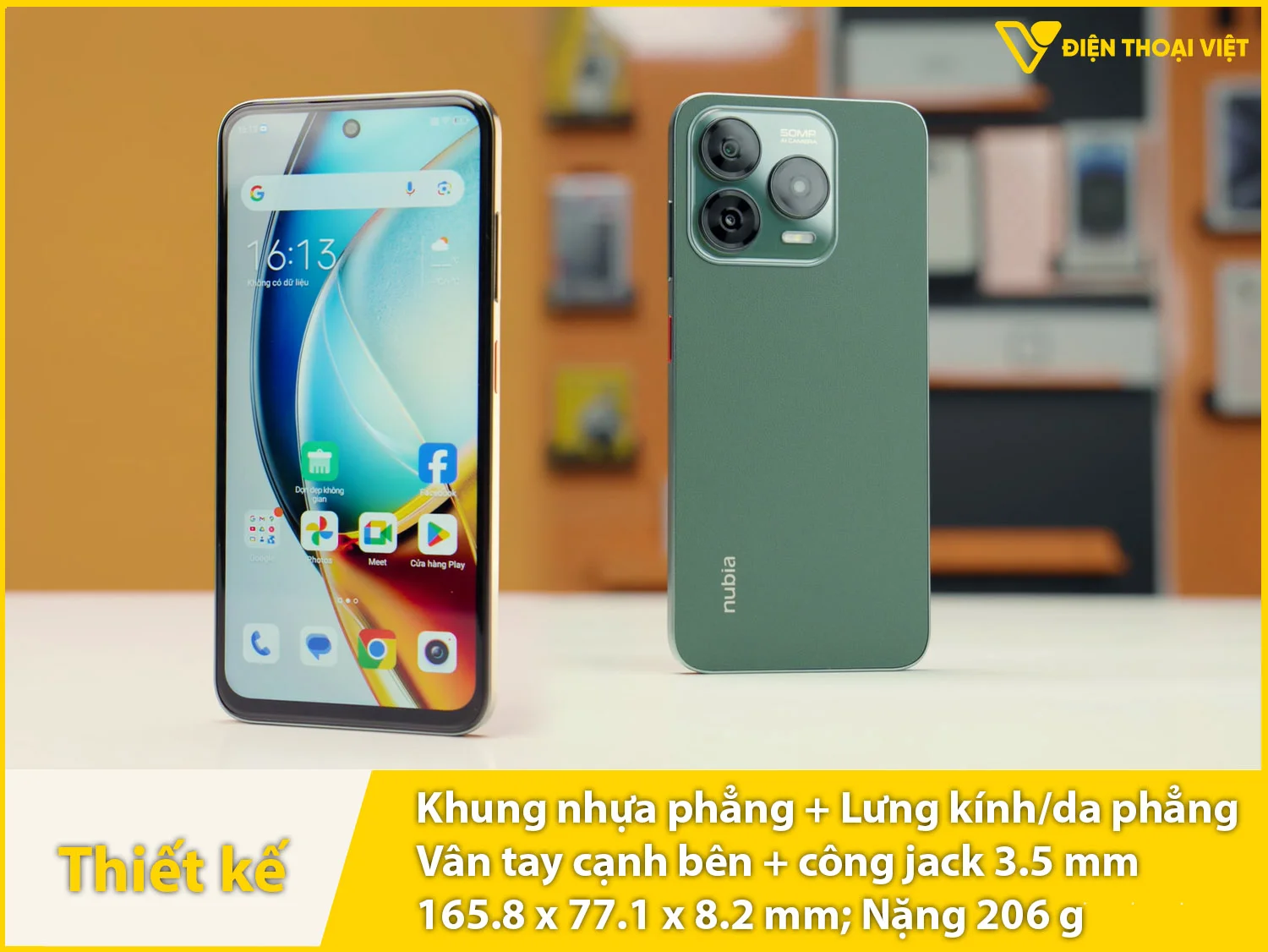 Thiết kế vuông vức, mặt lưng kính/da