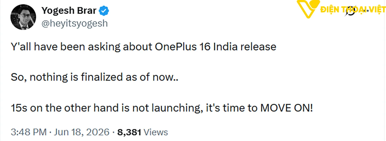 Thông tin rò rỉ cho biết OnePlus 15s sẽ không được ra mắt tại thị trường Ấn Độ