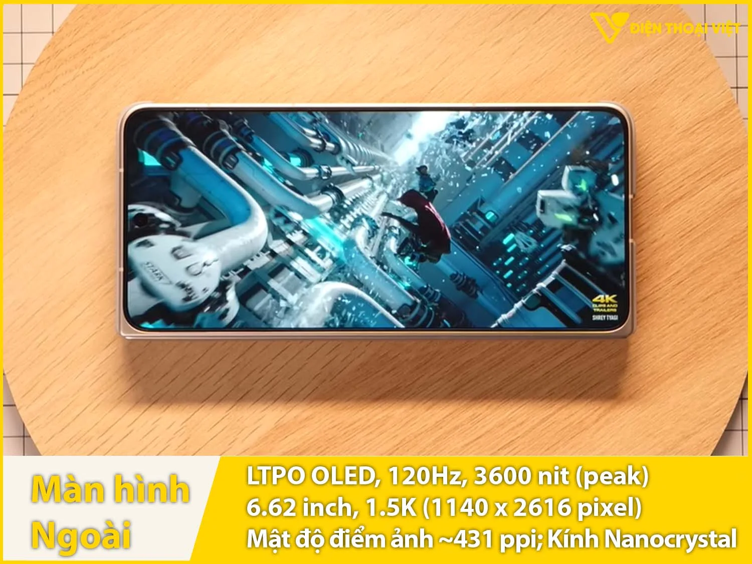 Màn hình phụ 6,62 inch LTPO OLED 120Hz độ phân giải 1.5K (1140 x 2616 pixel)