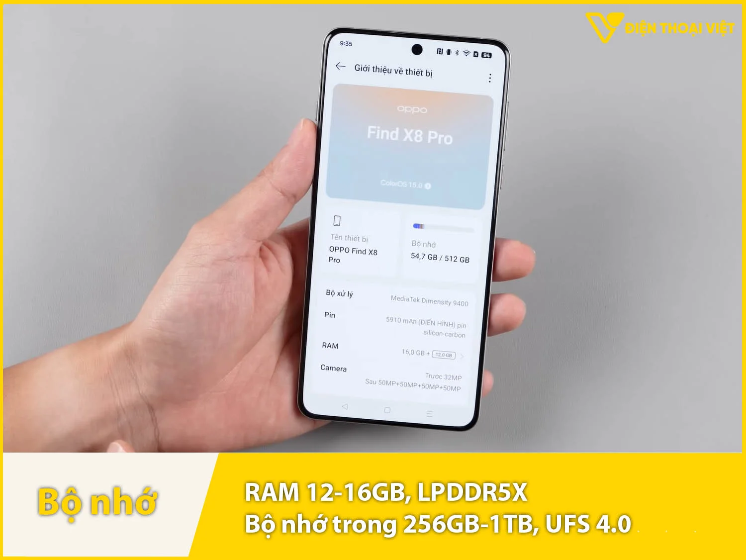 OPPO Find X8 Pro có RAM 12-16GB, ROM 256GB-1TB