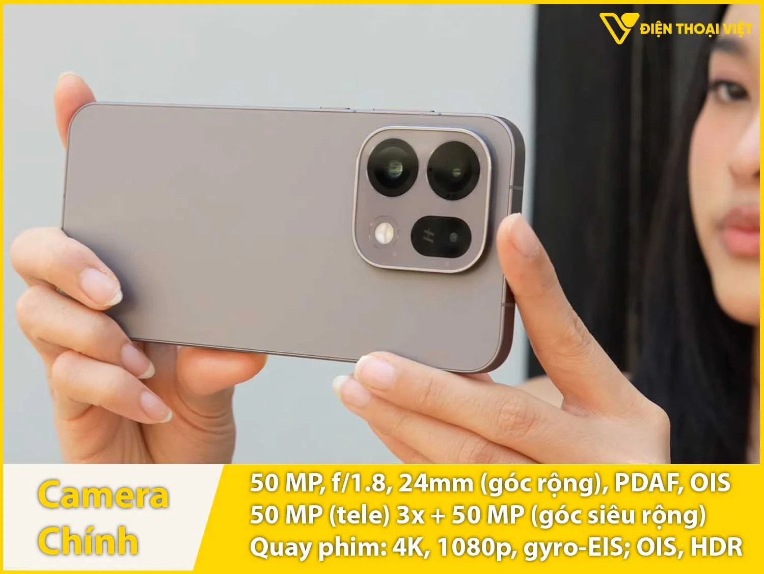 Camera sau 50MP + Tele 50MP + Góc siêu rộng 50MP