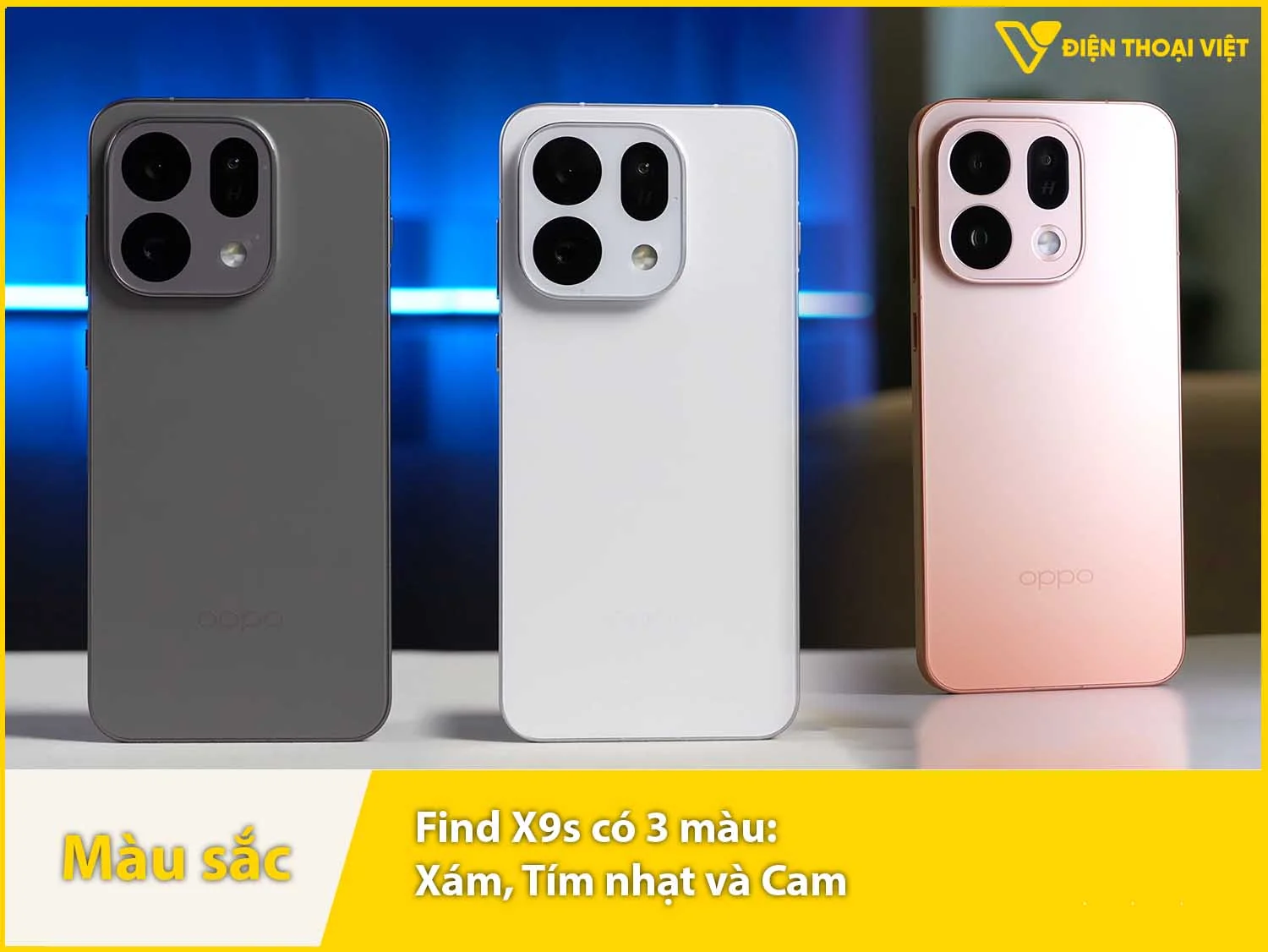 OPPO X9s có ba màu: Tím nhạt, Cam và Xám