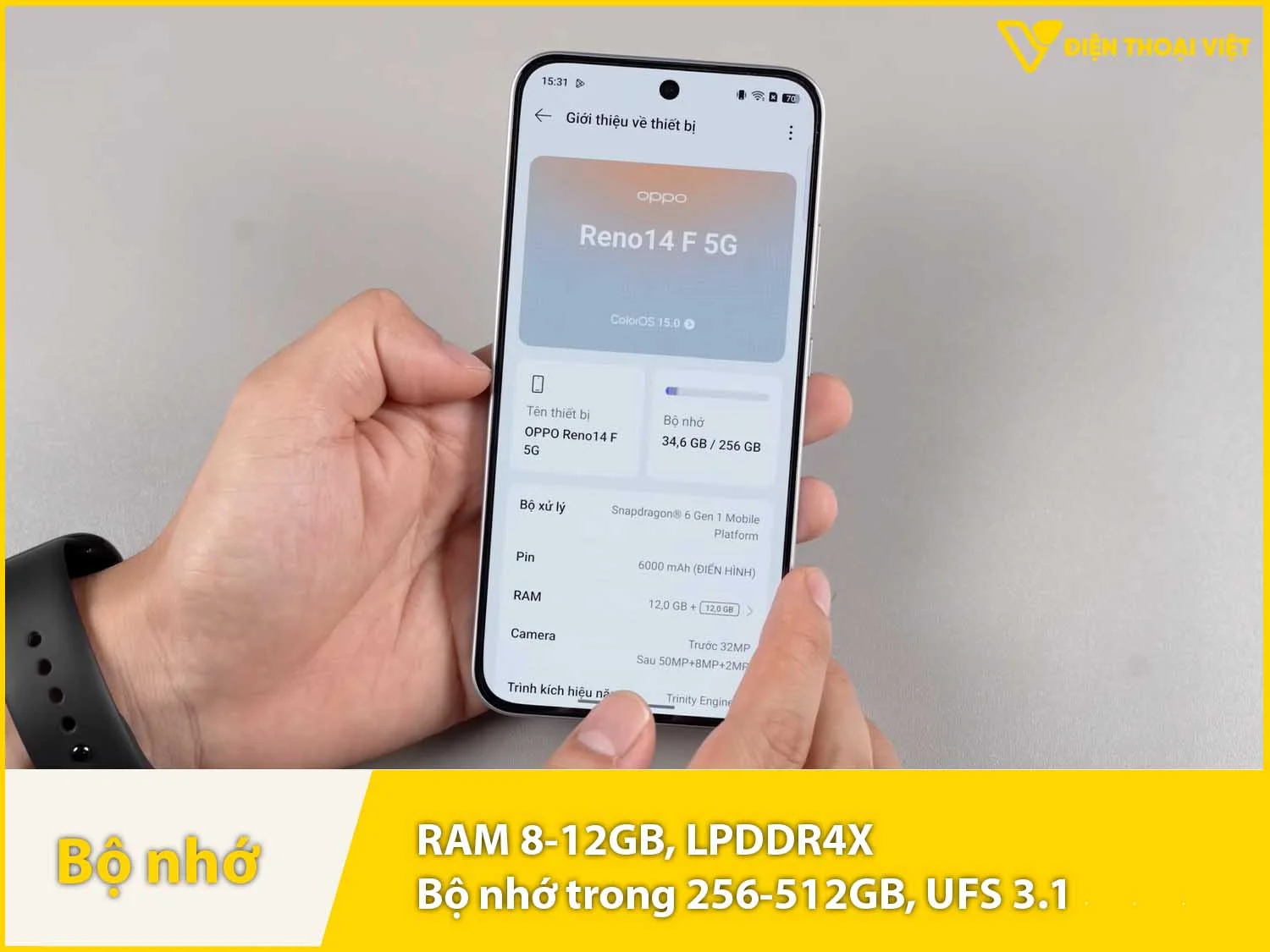 OPPO Reno14 F có RAM 8-12GB & Bộ nhớ trong 256-512GB