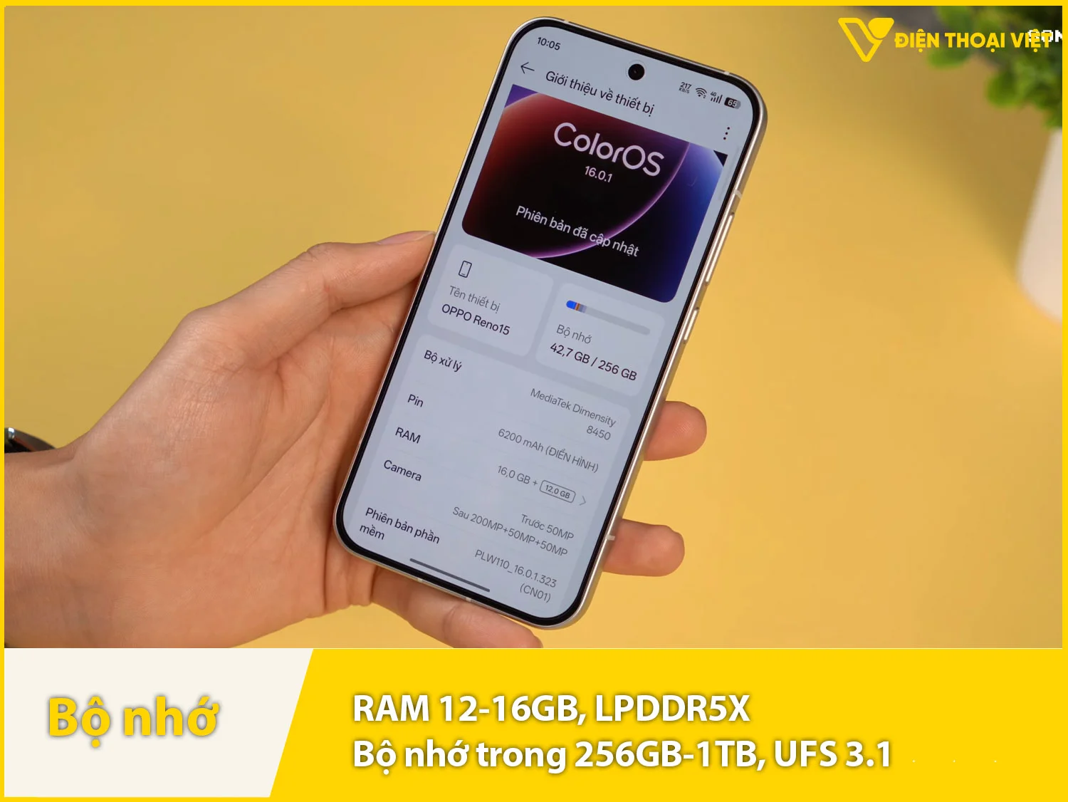 OPPO Reno15 có RAM 12-16GB & Bộ nhớ trong 256GB-1TB
