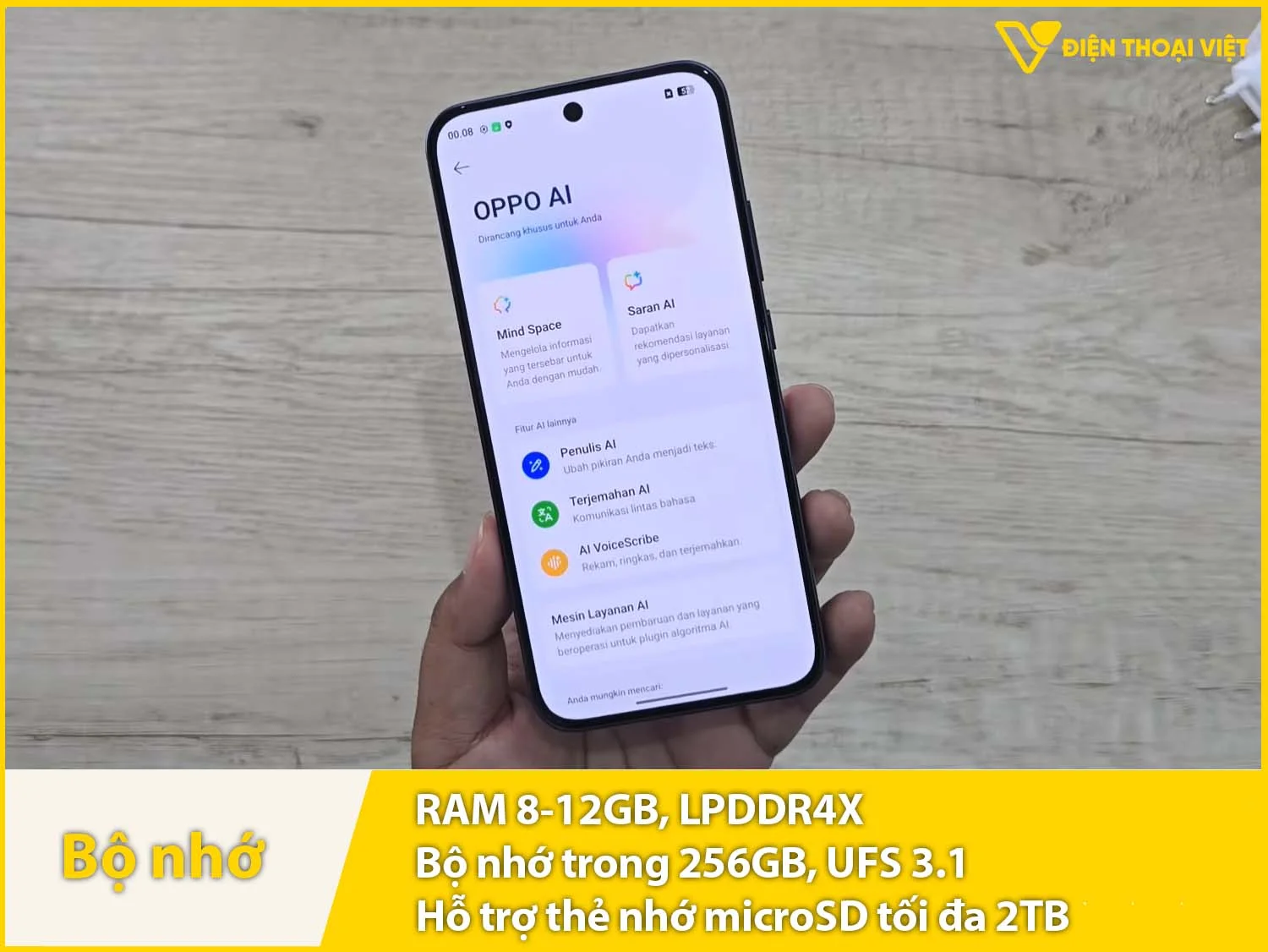 OPPO Reno15 F 5G có RAM 8-12GB & Bộ nhớ trong 256GB