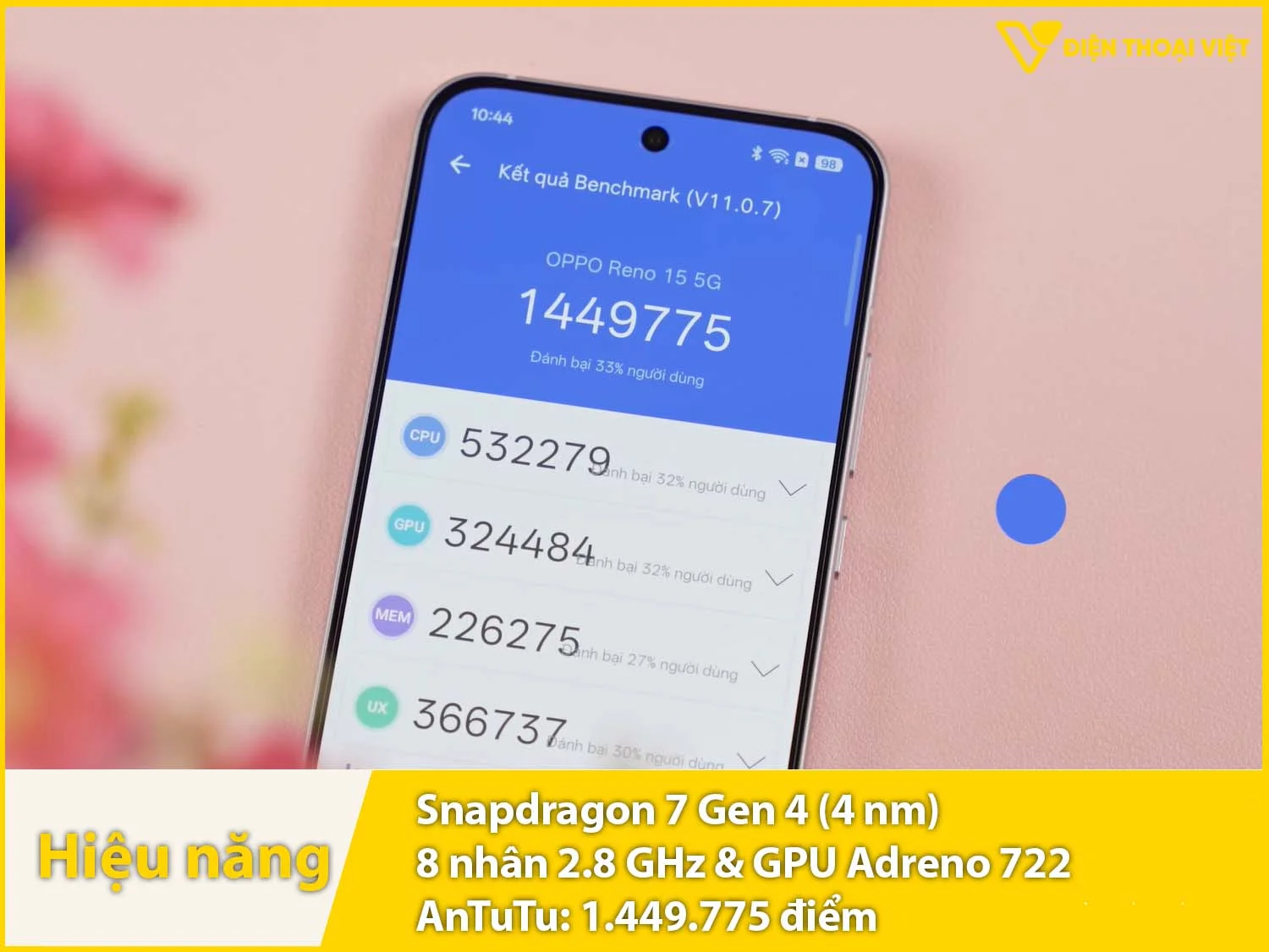 Hiệu năng mạnh mẽ với 1.449.775 điểm AnTuTu