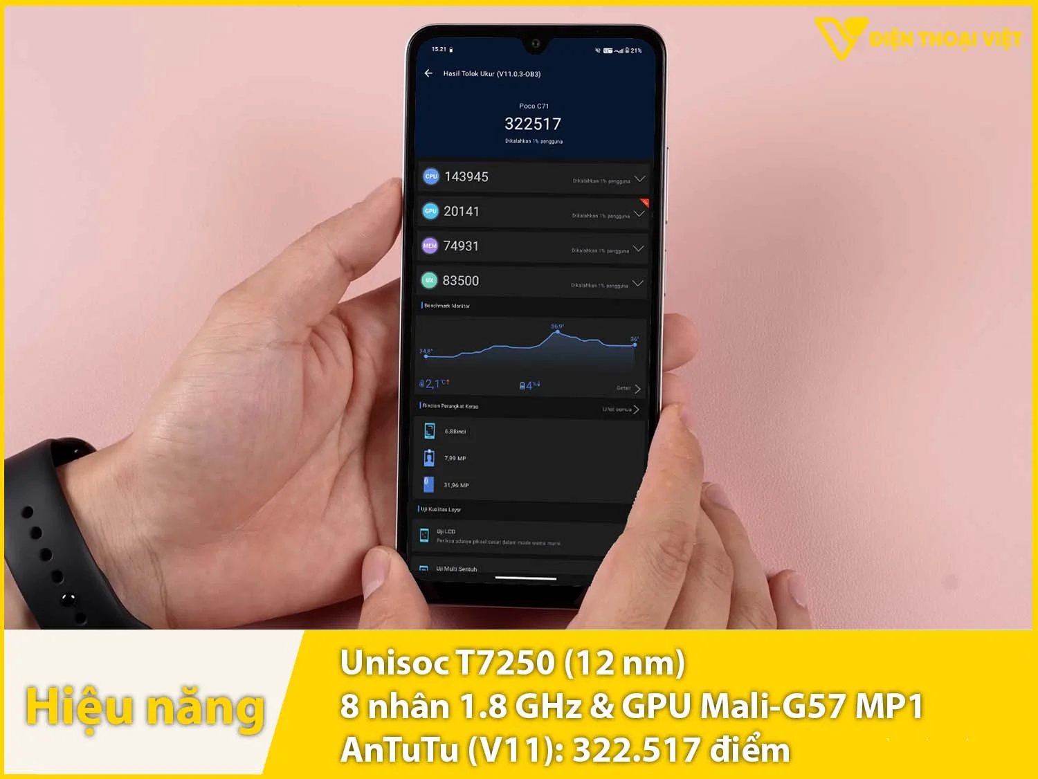 POCO C71 chạy Unisoc T7250 đạt được 322.517 điểm AnTuTu