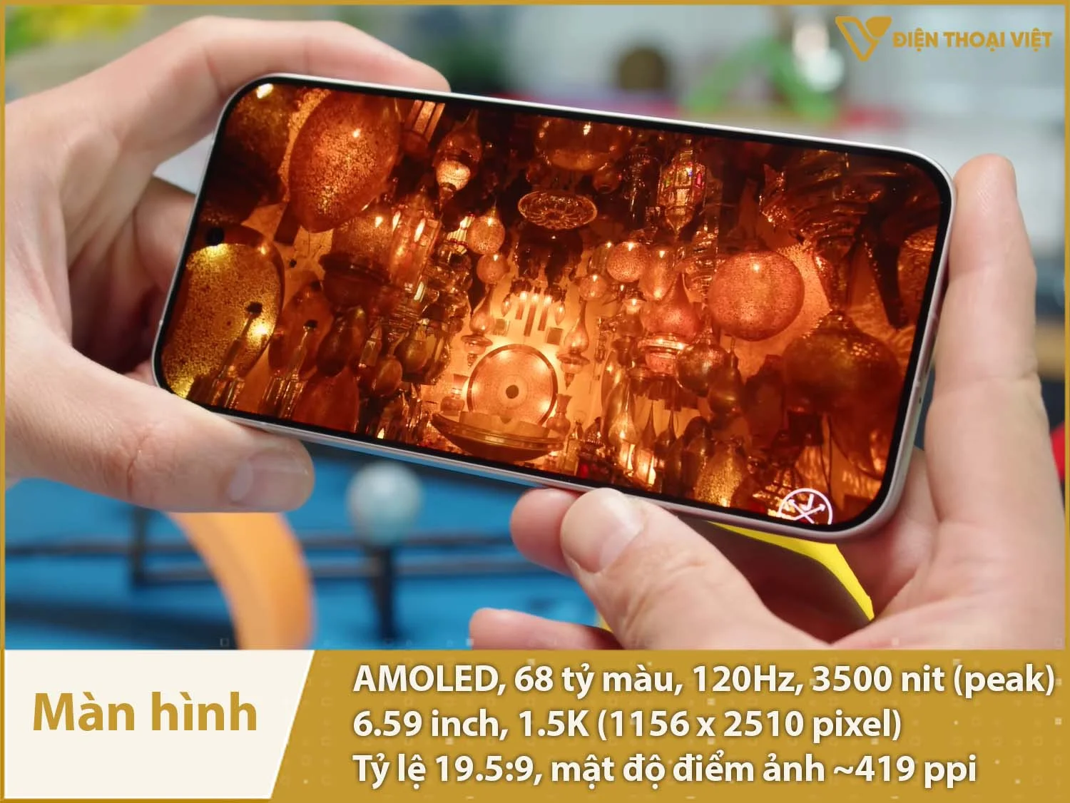 Màn hình 6,59 inch 1.5K AMOLED 68 tỷ màu 120Hz