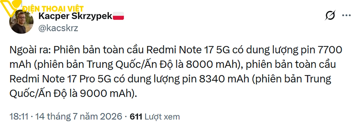 Chuyên gia chia sẻ thêm thông tin về phiên bản toàn cầu của REDMI Note 17 5G