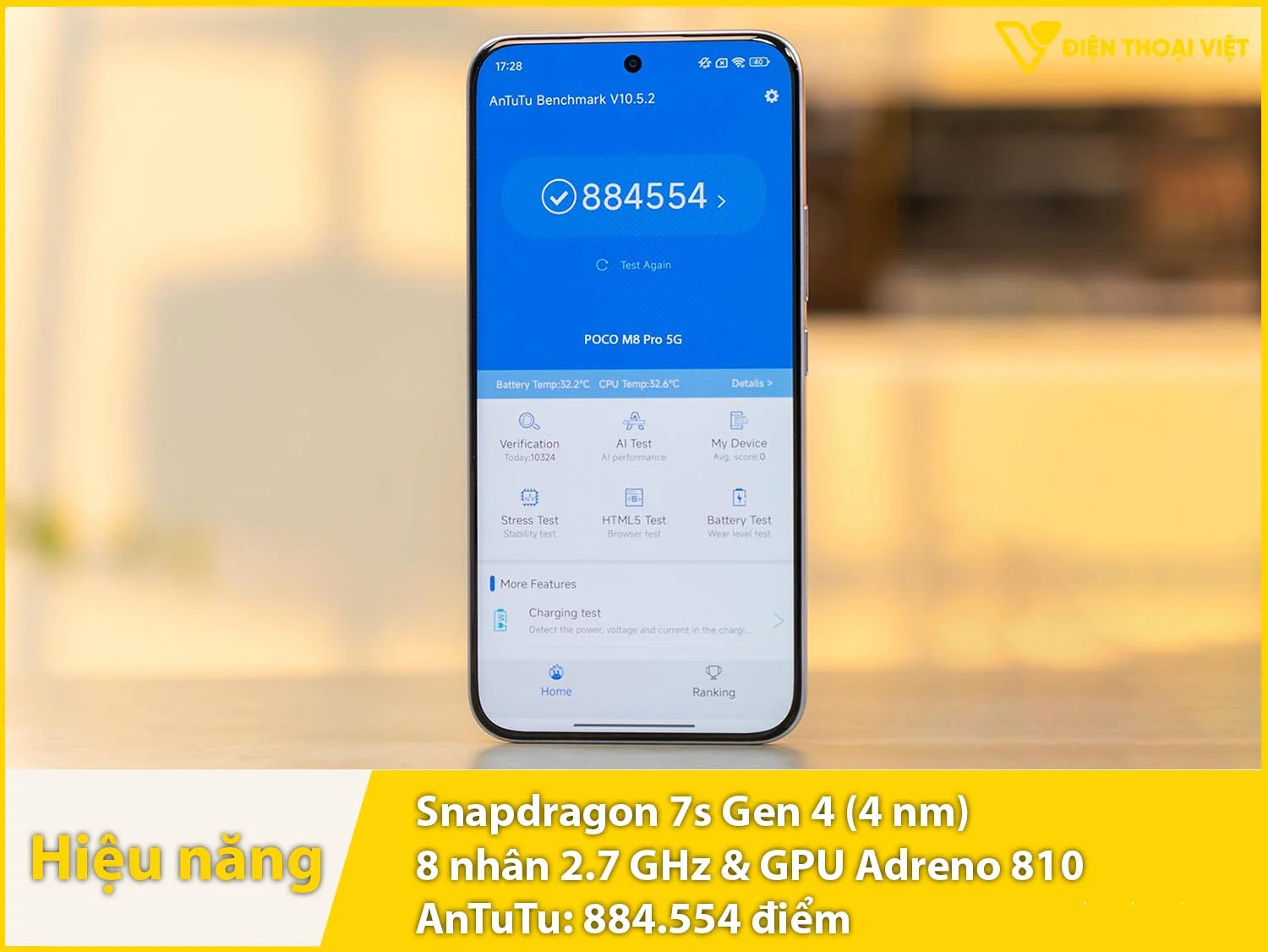 Hiệu năng mạnh mẽ 884.554 điểm AnTuTu