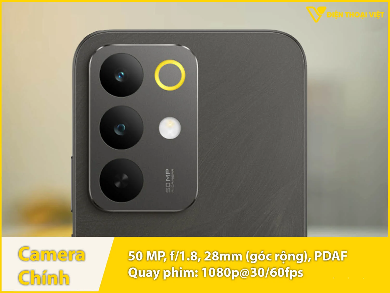 Camera sau 50MP góc rộng & Quay phim 1080p
