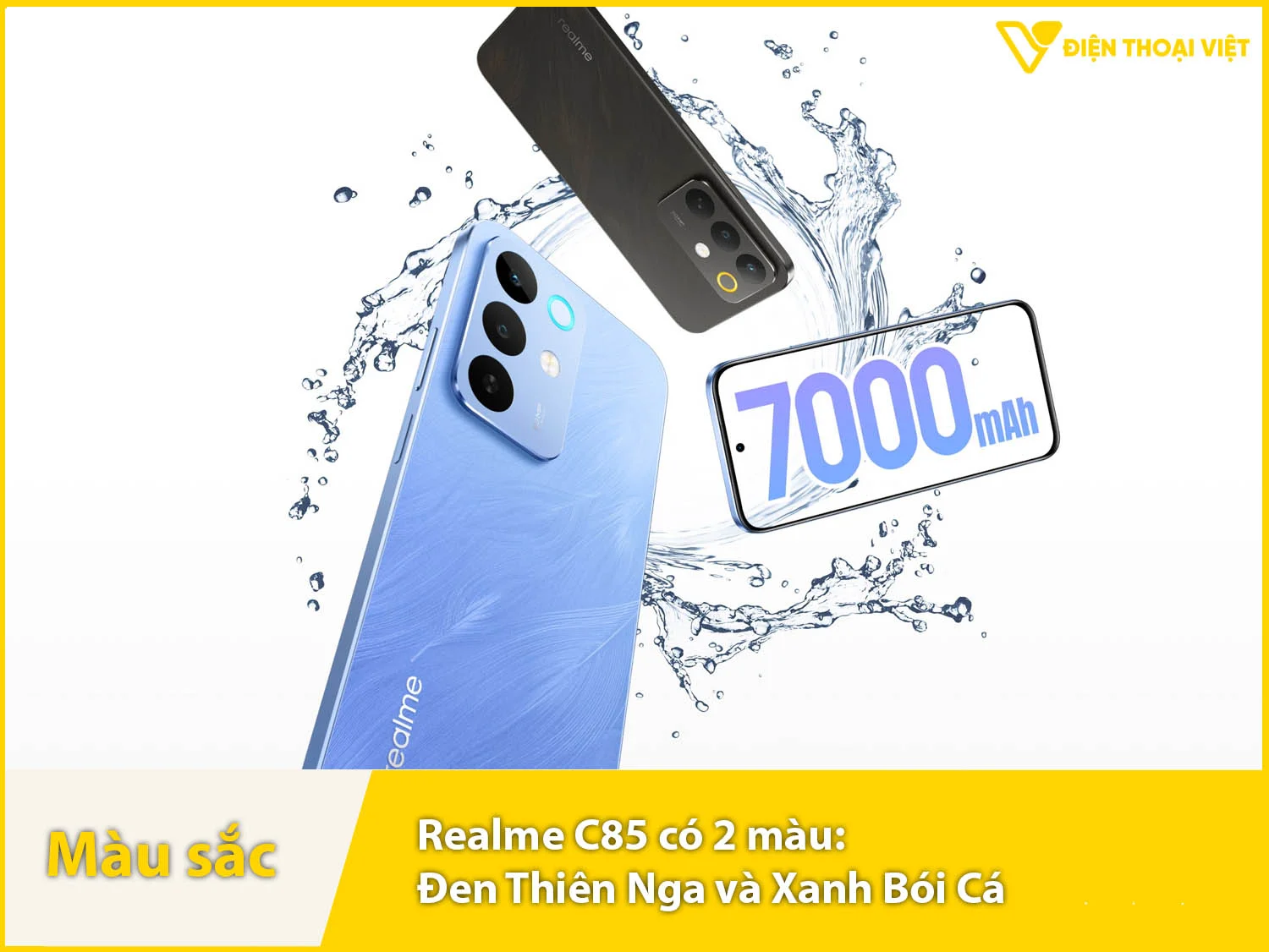 Realme C85 có 2 màu, gồm: Xanh dương và Đen